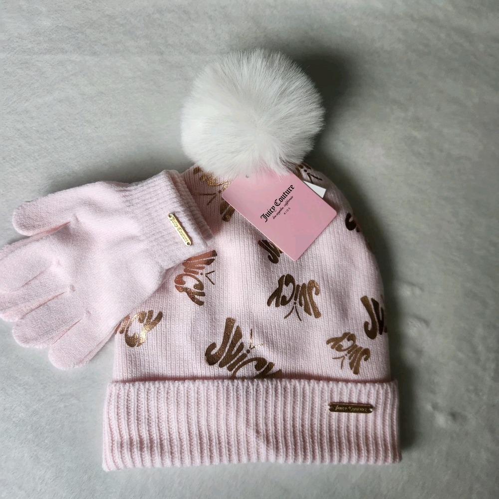 Juicy Couture KIDS hat/glove‎ set Pink/rose Gold